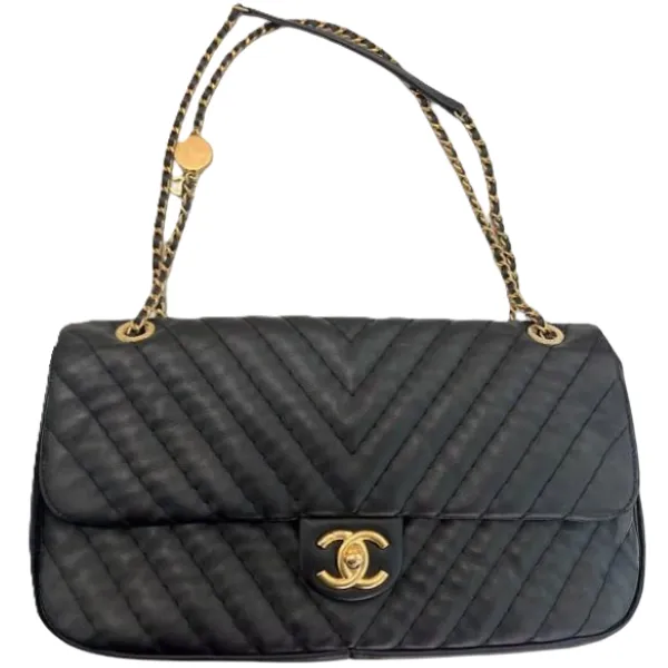 Chanel Chevron Quilted Lambskin Double Flap Double Chain Shoulder Bag
