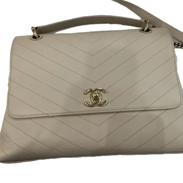CHANEL V-Stitch Top Handle 2-Way Bag Beige