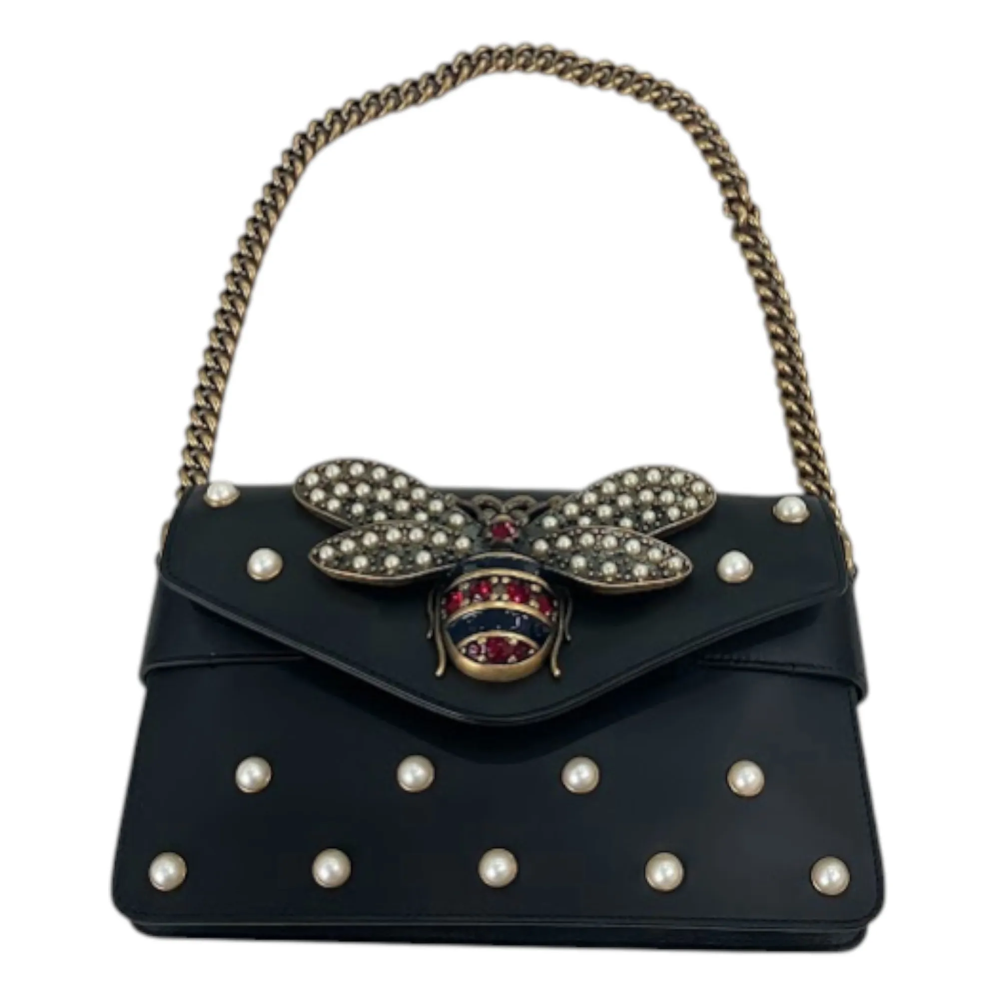 Gucci Broadway Leather Chain Shoulder Bag Black
