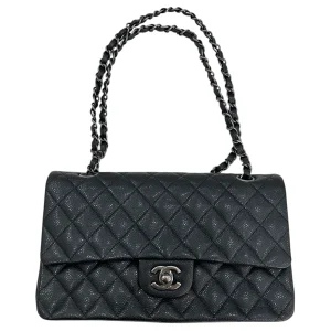 CHANEL Classic Handbag Black Lambskin Silver-Tone Metal
