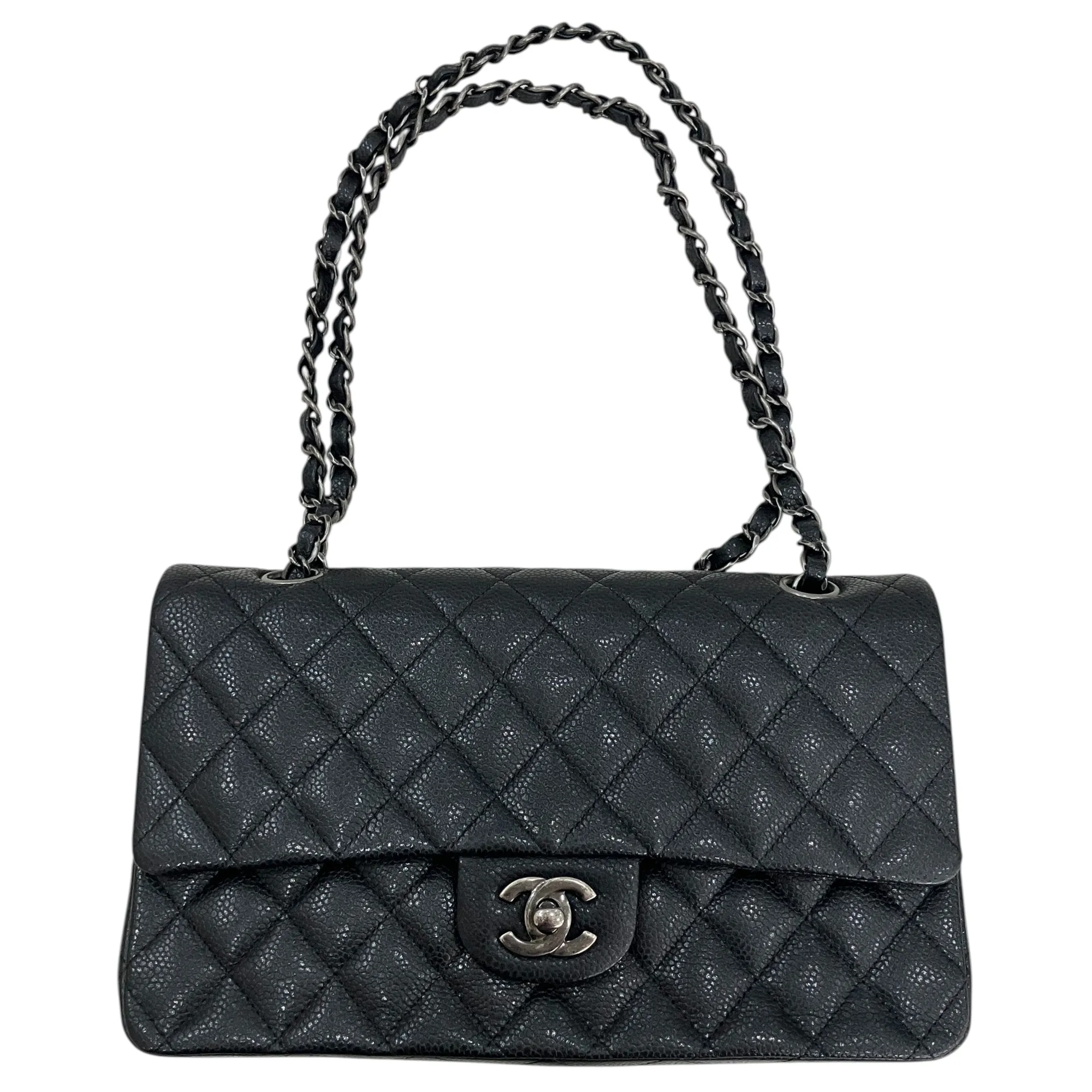 CHANEL Classic Handbag Black Lambskin Silver-Tone Metal