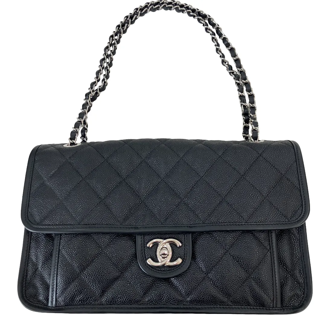 CHANEL French Riviera Chain Shoulder Bag Caviar Skin