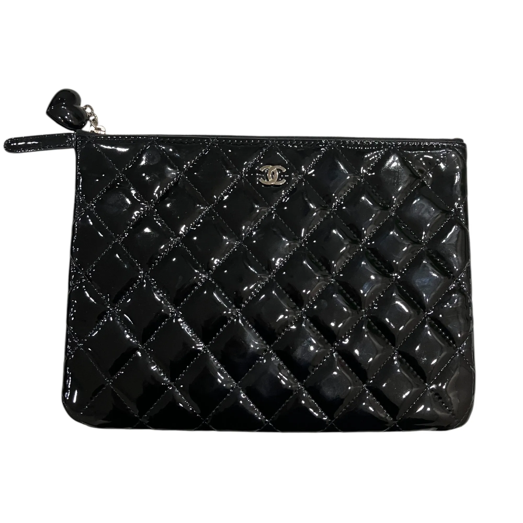 CHANEL Matelassé Clutch Bag Patent Leather